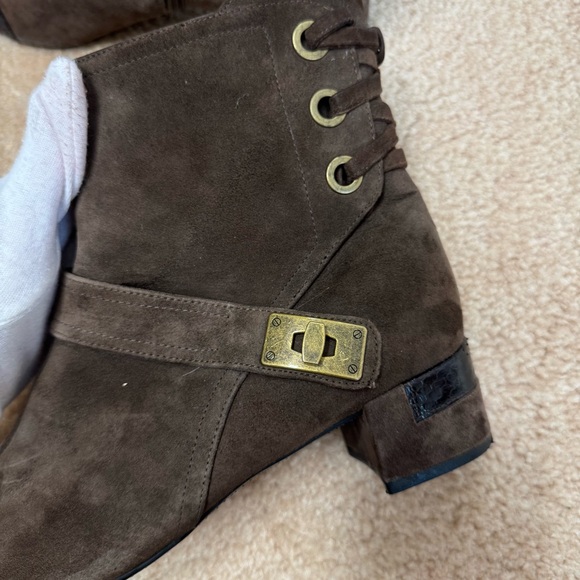 Vaneli Brown Suede Ankle Boots Real Python Trim Lace Back Zip Sz 10 M - Picture 8 of 12